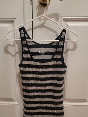 Old Navy Black & Gray Striped Sequin Tank Top. Like New! Size Small.